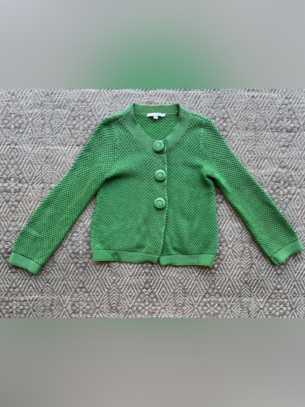 Boden Green Textured Knit‎ Cardigan Sweater Cotton Blend Button Front Small